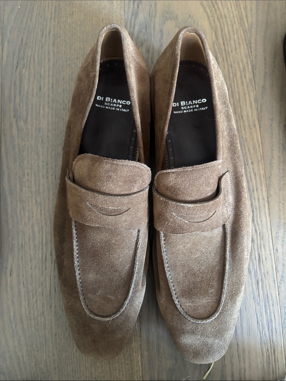 Di Bianco Suede Penny Loafers in Brown